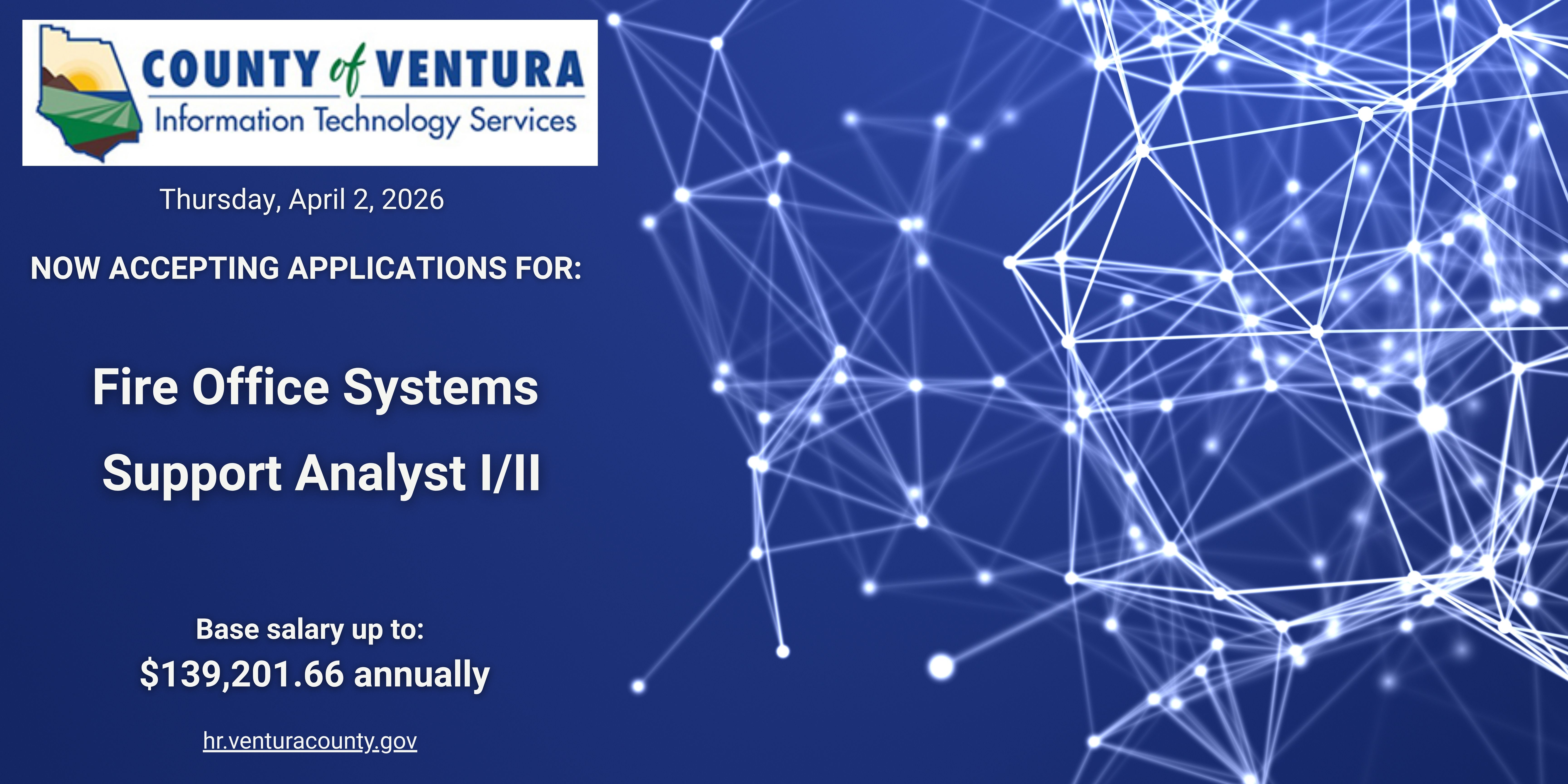 The County of Ventura offers an attractive compensation and benefits package. Aside from our base salary range, an employee with this position will also be eligible for the following: